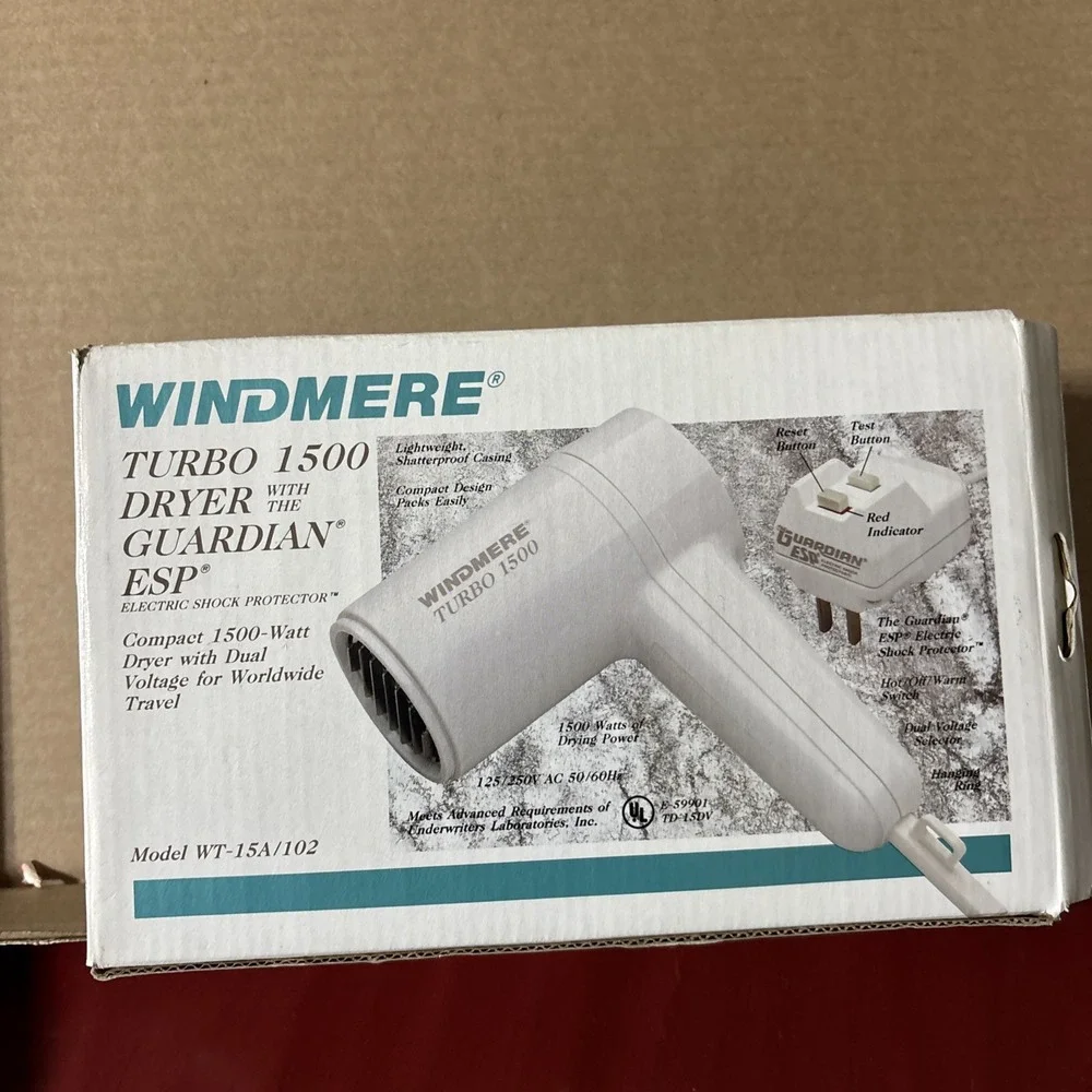 Vintage Windmere Turbo 1500 Hair Dryer Compact Travel Guardian Dual Voltage